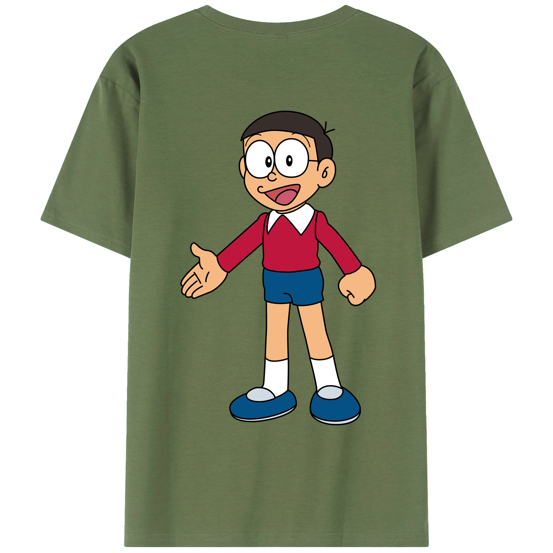 （画像用） ドラえもん 野比 のび太 Doraemon Nobita Nobi 綿100％ メンズ半袖Tシャツ（バックプリント） 通気性